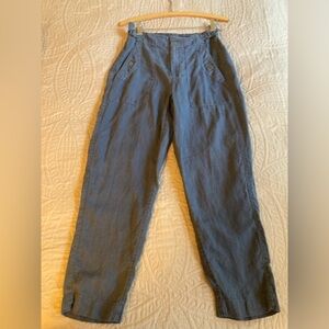 Athleta Voyager Linen Pants Womens 0 Blue Tapered Adjustable Tab